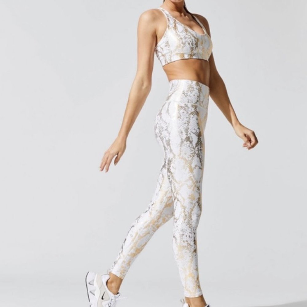 CARBON 38 White and Gold Python Workout set, size SM